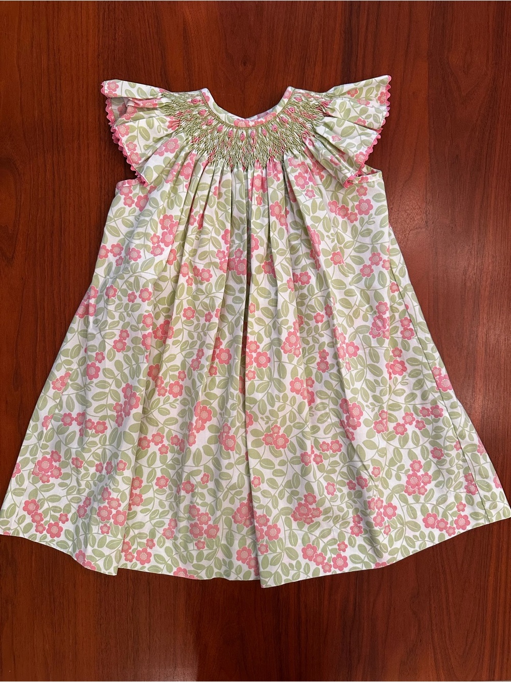 Shrimp and Grits Pink Floral Smocked Flutter-Sleeve Bishop Dress size 2T